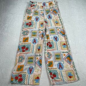 No Comment Womens Mediterranean Food Print Wide Leg Rayon Pants Multicolor Small